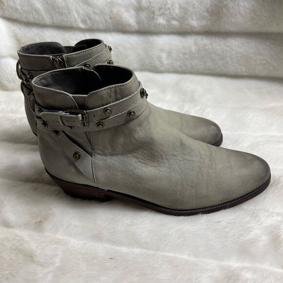 Halogen leather gray ankle boots with side zipper antique tone studs siz… - Picture 2 of 12